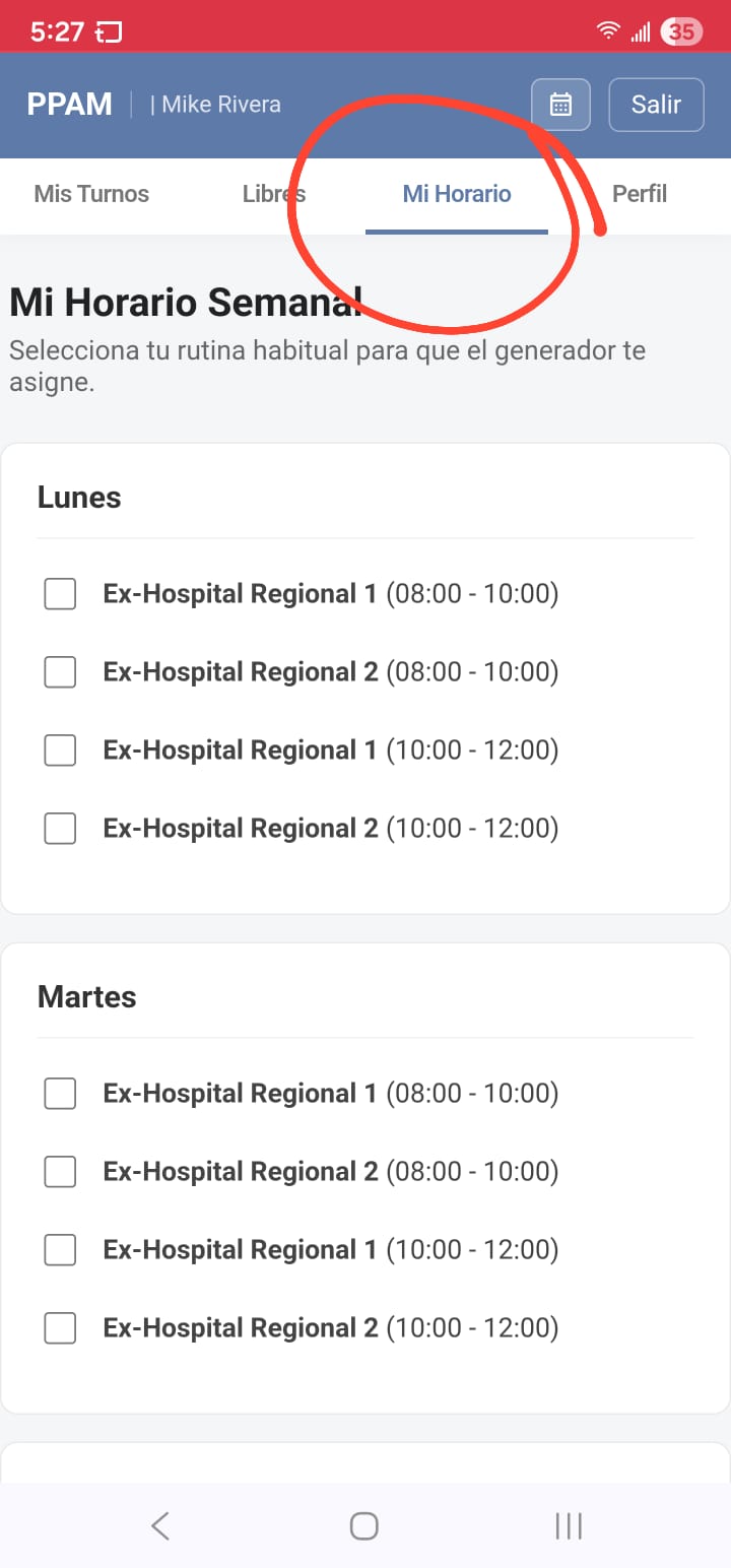 Ejemplo de Mi Horario Semanal